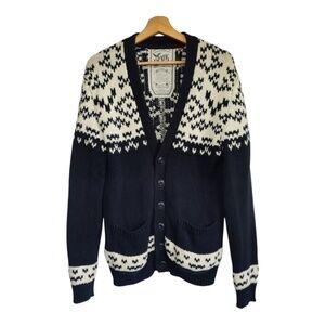 FCUK Cotton Fair Isle Cardigan V-neck Loose Fitting  Front patch pockets Small